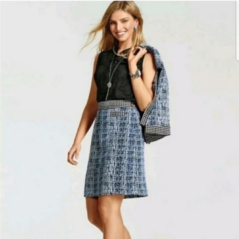Cabi Renia 21 Club blue black white matrix‎ mixed print skirt size 6 NWT #5320